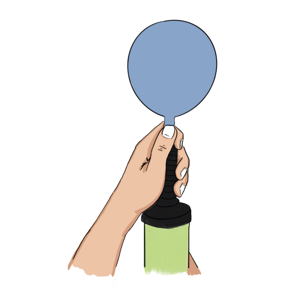 inflating a latex balloon with a hand pump