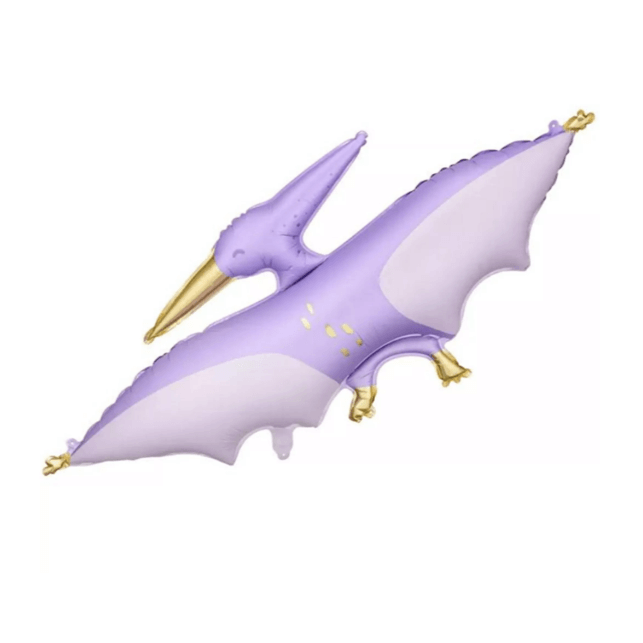 flying dinosaur balloon for children's party lilac and gold foil colour