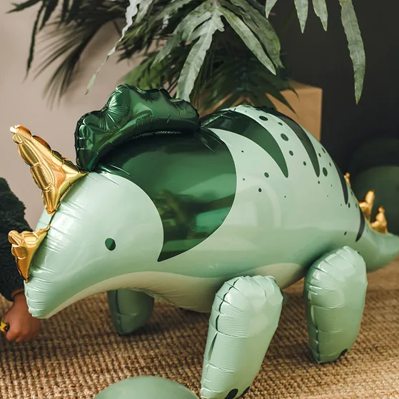 green and gold triceratops balloon